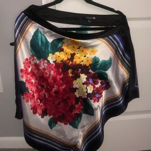 One shoulder floral silk shirt